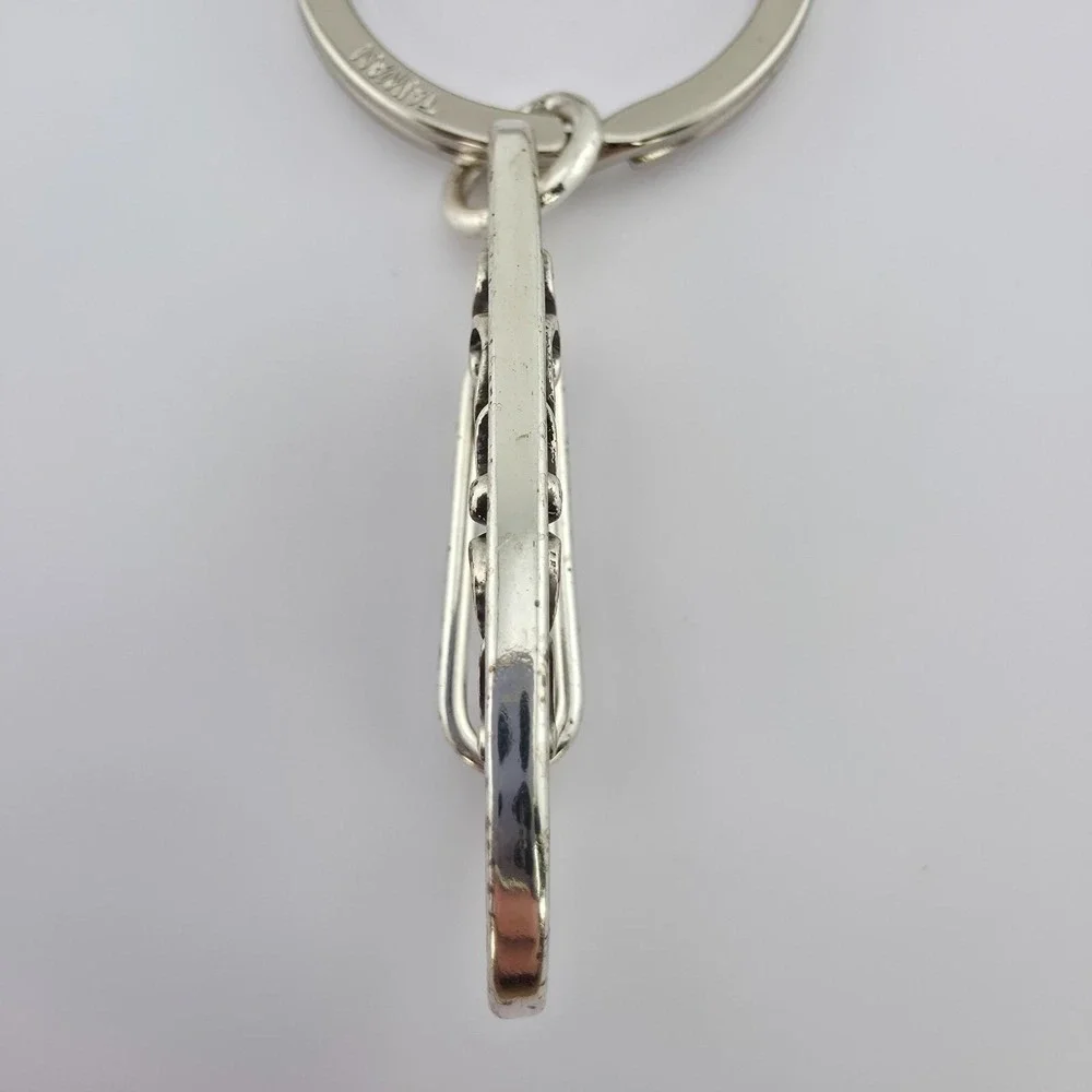 BRIGHTON 'Crystal Ball' Key Fob Key Chain Handbag Clip Scrollwork Silver Plate